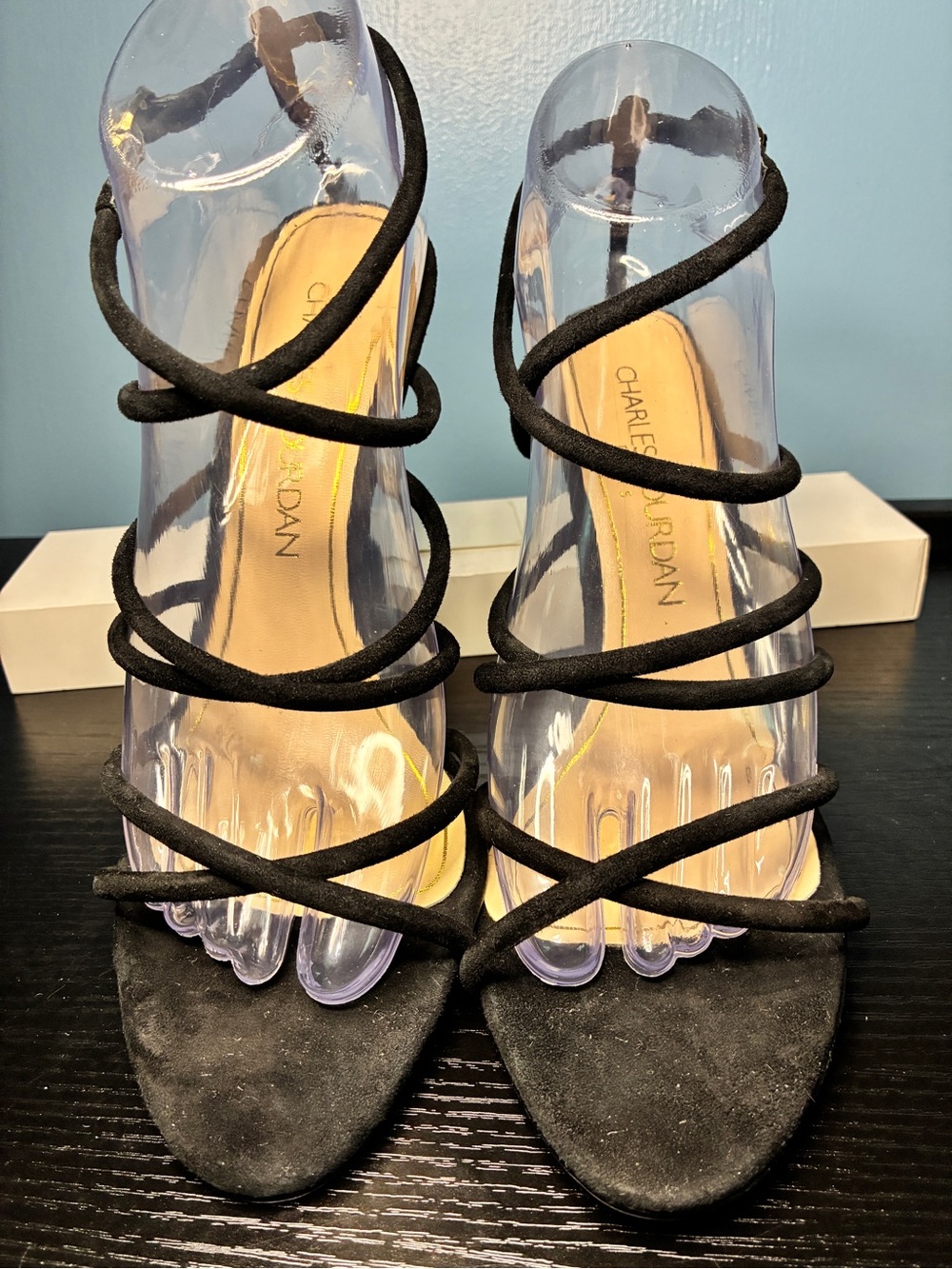 Vero Cuoio Black Strappy Suede Stiletto Sandals